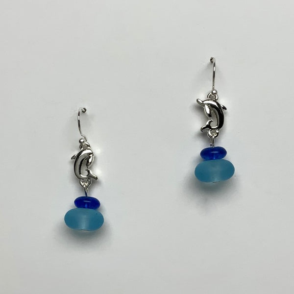 Dolphin and Sea Glass Drop Earring