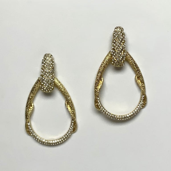 Vine Wrap Tear Drop Metal and Rhinestone Clip Earring