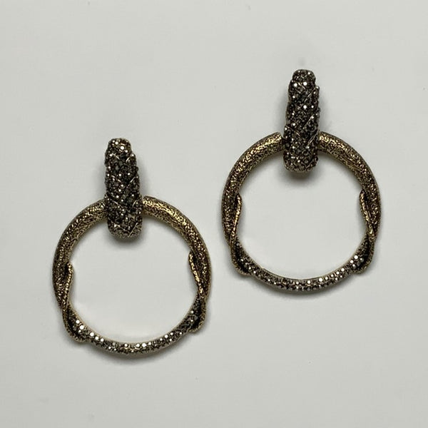 Metal Vine Wrap Circle and Rhinestone Clip Earring