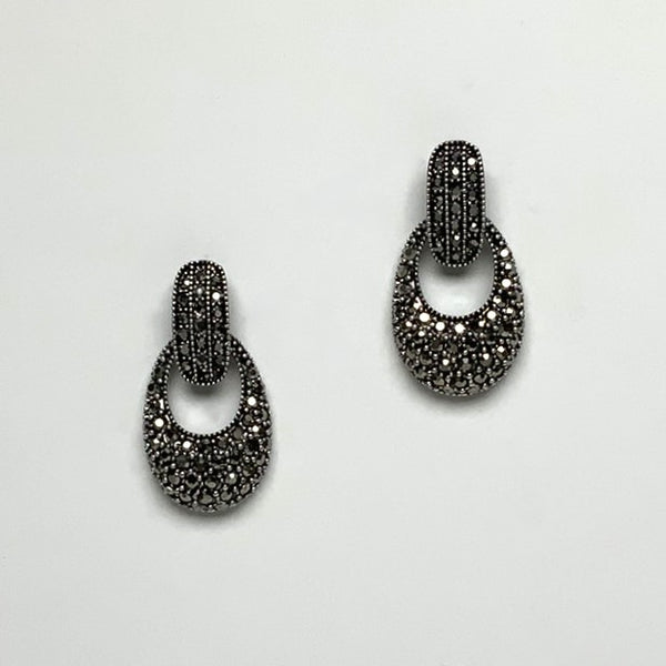 Metal Oval and Rhinestone Door Knocker Style Clip Earring