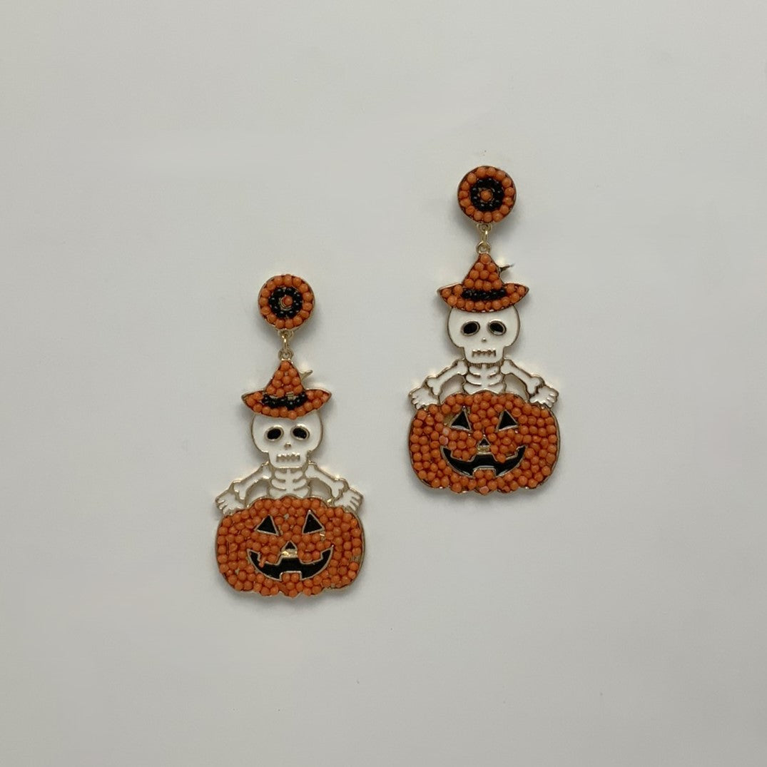 Skeleton and Pumpkin Drop Earrings