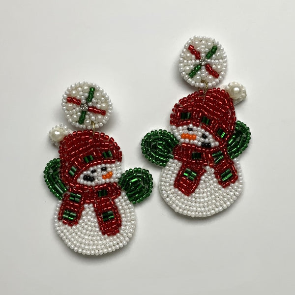 Flat Sea Bead Snowman Earring