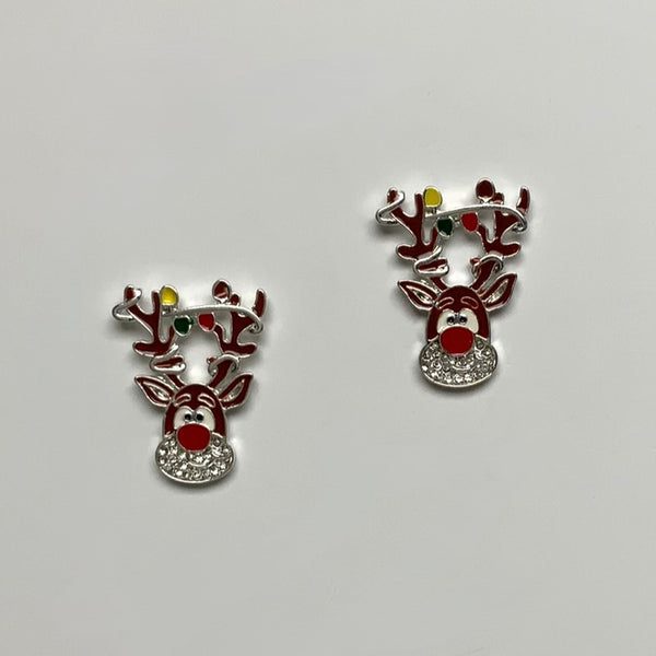 Enamel and Rhinestone Rudolph Reindeer Earring