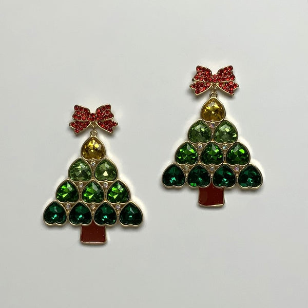 Crystal/Rhinestone Upside Down Hearts Christmas Tree Earring