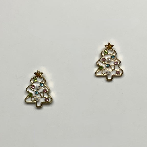 Enamel and Rhinestone Stud Christmas Tree Earring