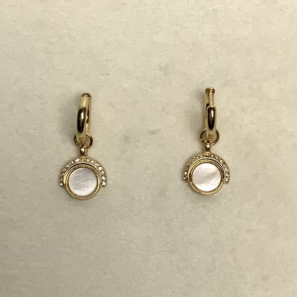 Round Shell Dangle Earring on Metal Hoop
