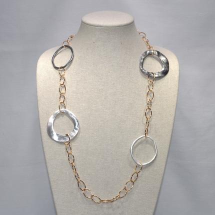 Long Chain Link with Brushed Metal Circles