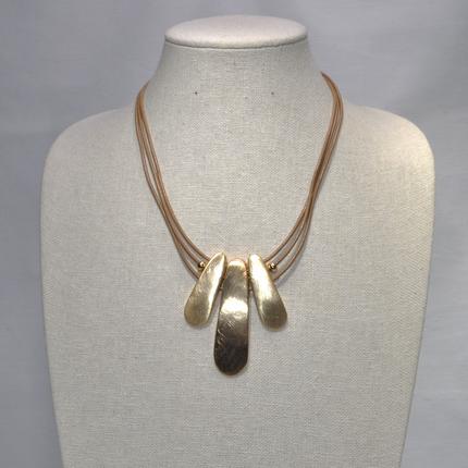 Triple Layer Necklace with Metal Oval Drops