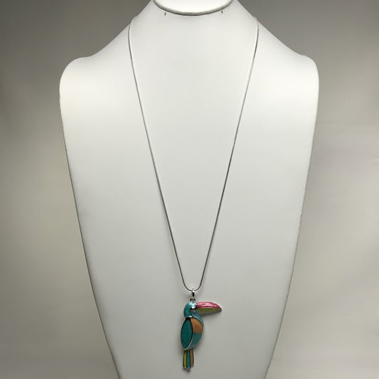 Long Skinny Snake Chain with Enamel Painted Toucan Bird