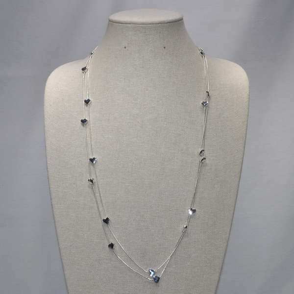 Long Double Strand Snake Chain With Small Metal Heart Spacers