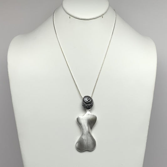 Long Snake Chain Necklace with Metal Lady Pendant