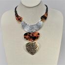 Animal Print and Metal Heart Necklace