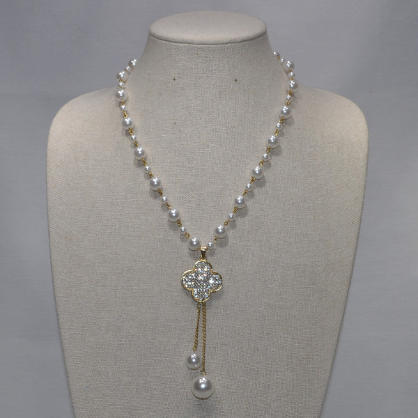 Long Pearl with Rhinestone Designer Look Pendant