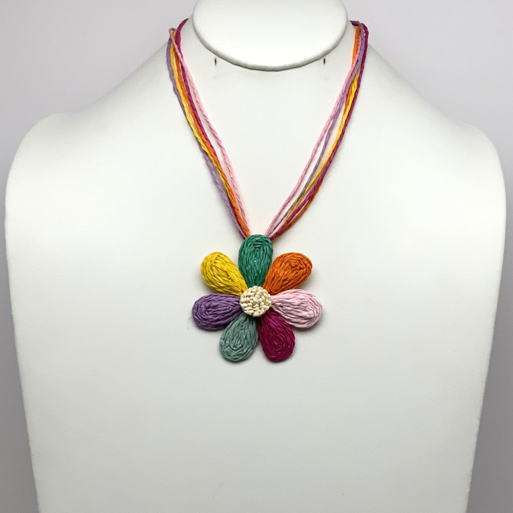 Short Straw/Wicker Flower Necklace