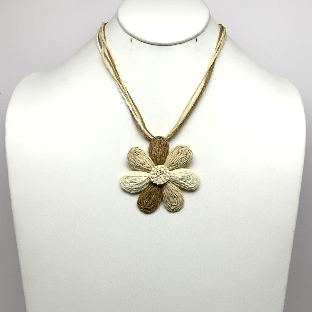 Short Straw/Wicker Flower Necklace