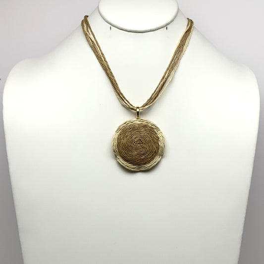 Short Straw/Wicker Necklace with Circle Pendant