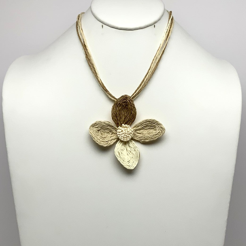Short Straw/Wicker Flower Necklace