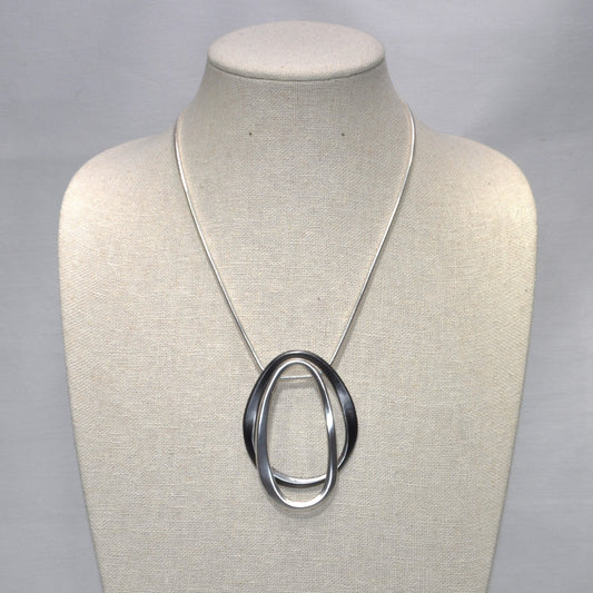 Long Snake Chain WIth Abstract Double Circle Pendant Necklace