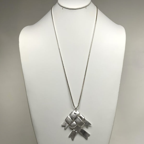 Long Snake Chain with Metal Basket Weave Fish Pendant