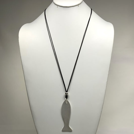 Long Double Vinyl Cord with Flat Metal Fish Pendant