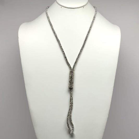 Long Rhinestone Bling Necklace with Cylinder and Tassel