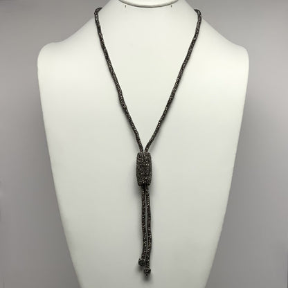 Long Rhinestone Bling Necklace with Cylinder and Tassel