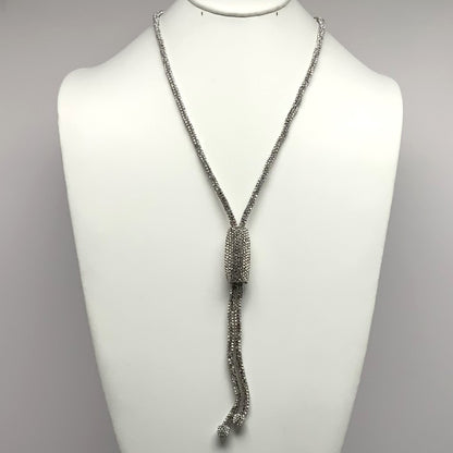 Long Rhinestone Bling Necklace with Cylinder and Tassel