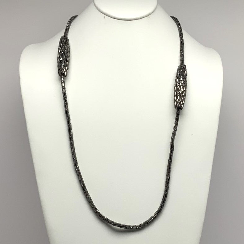 Long Single Strand Baguette Bling Necklace with Two Cylinders