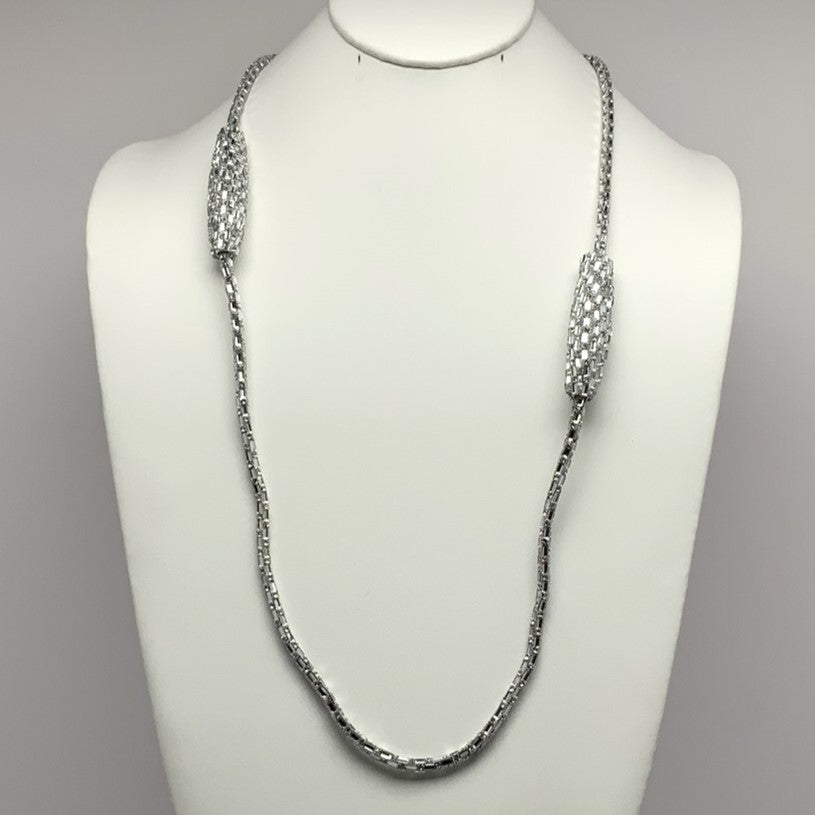 Long Single Strand Baguette Bling Necklace with Two Cylinders