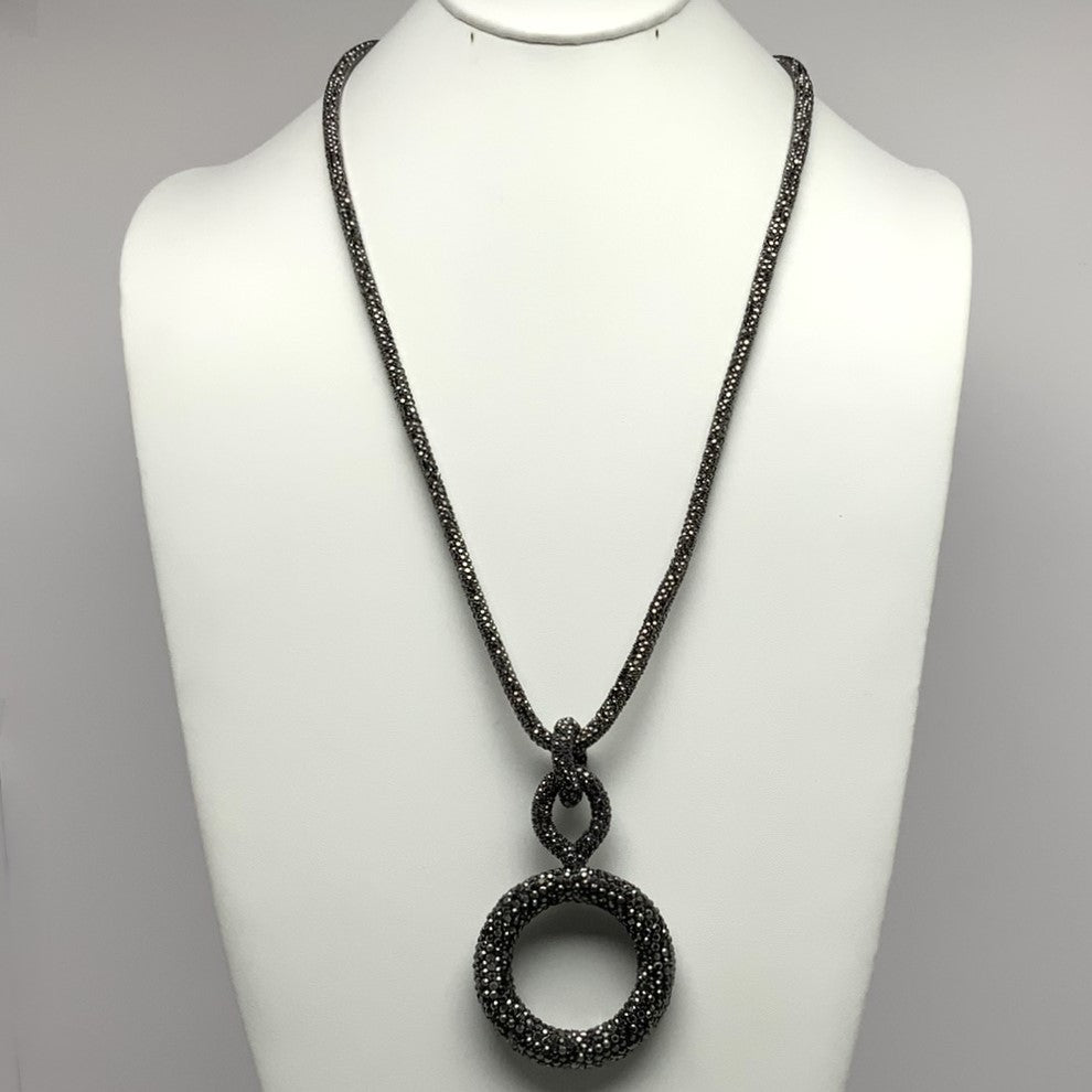 Long Rhinestone Bling Circle Necklace