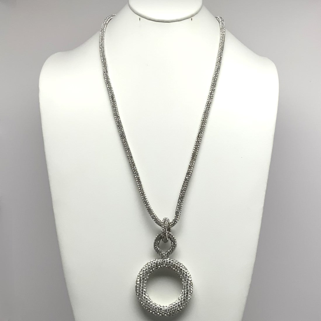 Long Rhinestone Bling Circle Necklace