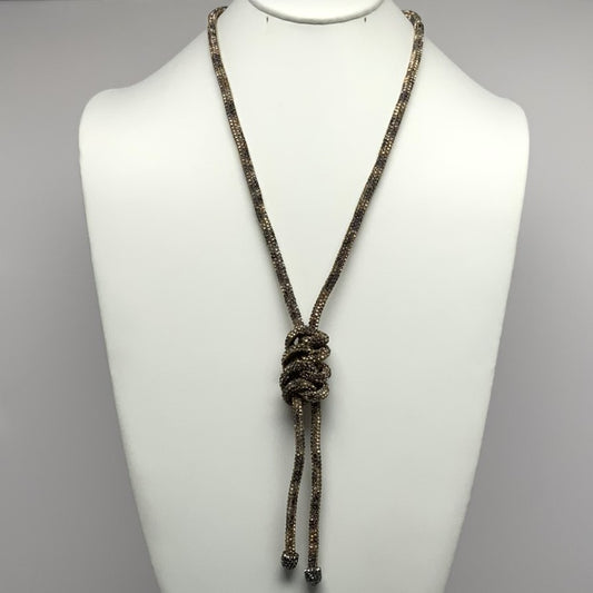 Long Rhinestone Bling Necklace with Braided Knot and Tassel