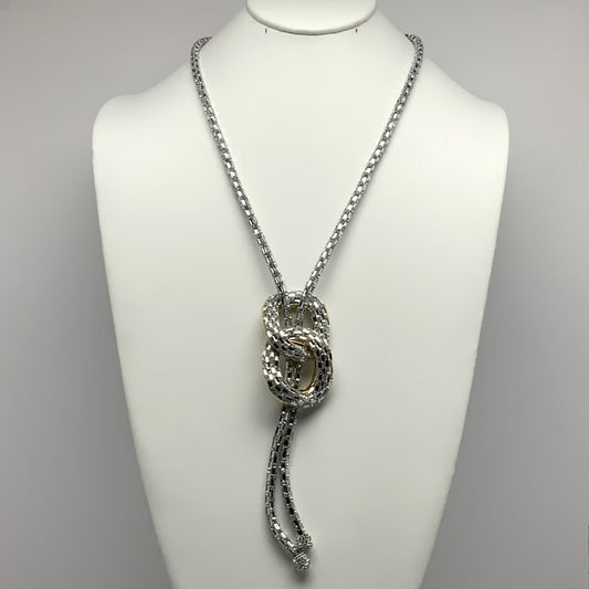 Long Baguette Bling Necklace with Chain Link Ovals and Tassel