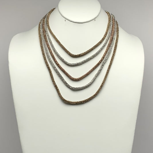 Short Five Strand Layered Rhinestone Necklace