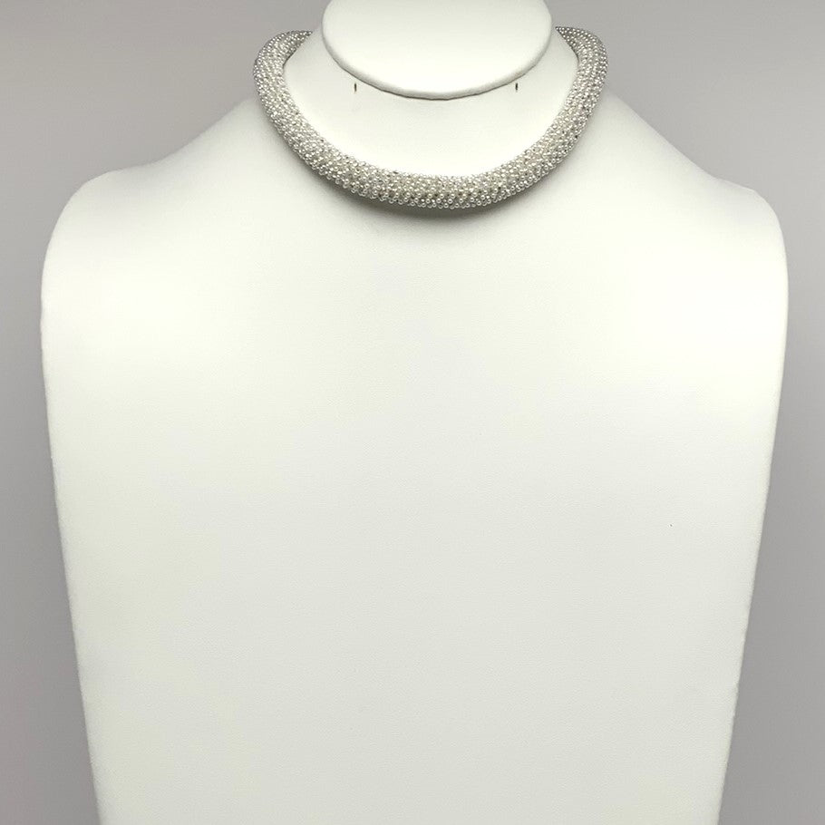 Short Thick Pearl and Bling Necklace