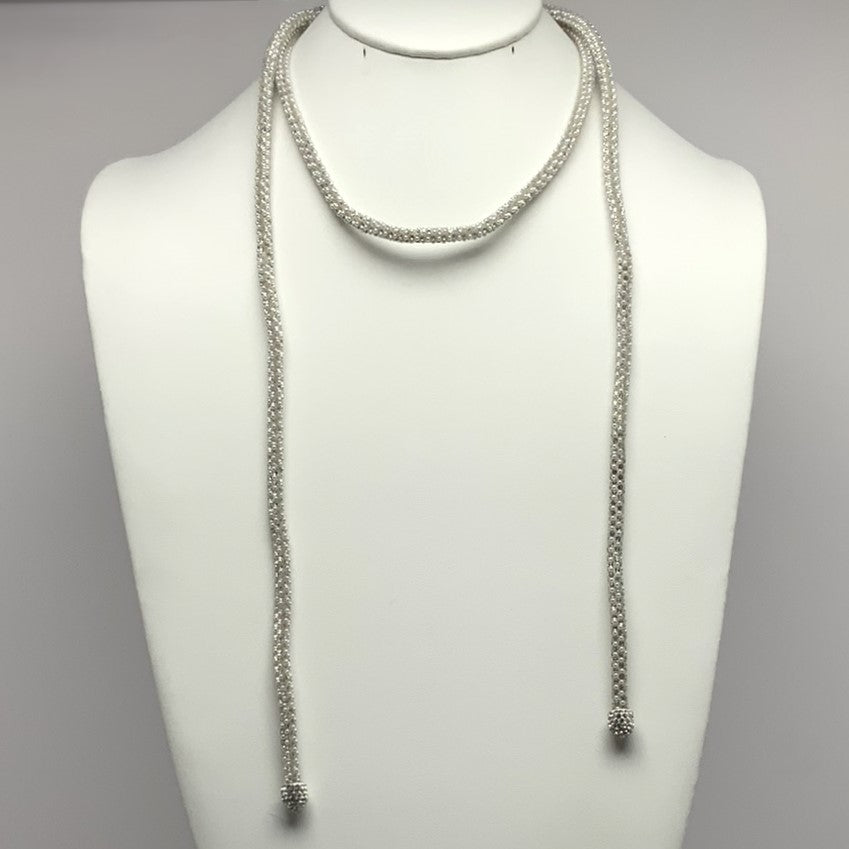 Long Pearl Rhinestone Lariat Necklace