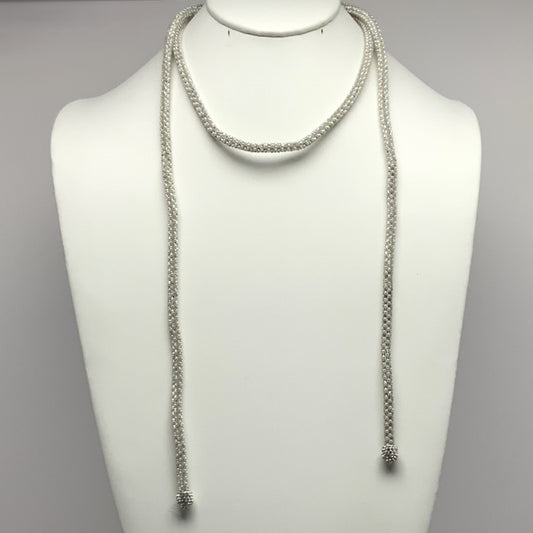 Long Pearl Rhinestone Lariat Necklace