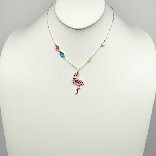 Glass Like Flamingo Drop Necklace