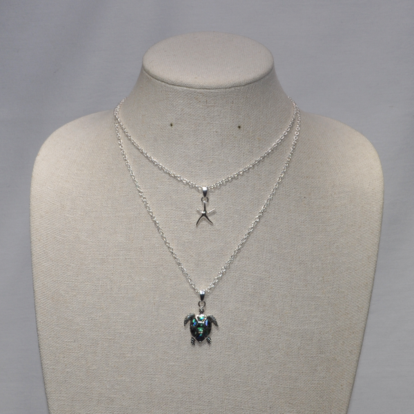 Two Layer Abalone Turtle Necklace