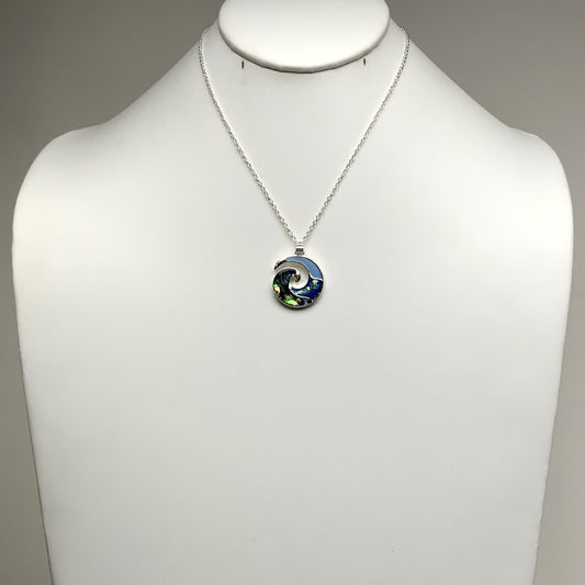 Short Dainty Abalone and Sea Glass Circle Wave Necklace