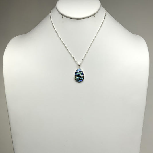 Short Dainty Abalone and Sea Glass Tear Drop Necklace