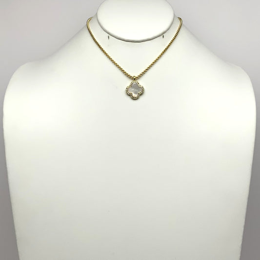 Short Designer Look CZ and Shell "+" Necklace
