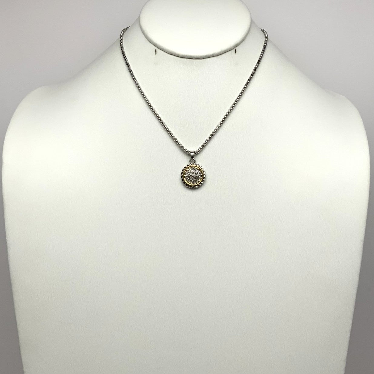 Short Designer Look Necklace with CZ Crusted Circle Pendant
