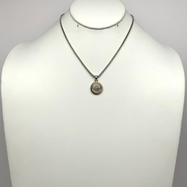 Short Designer Look Necklace with CZ Crusted Circle Pendant