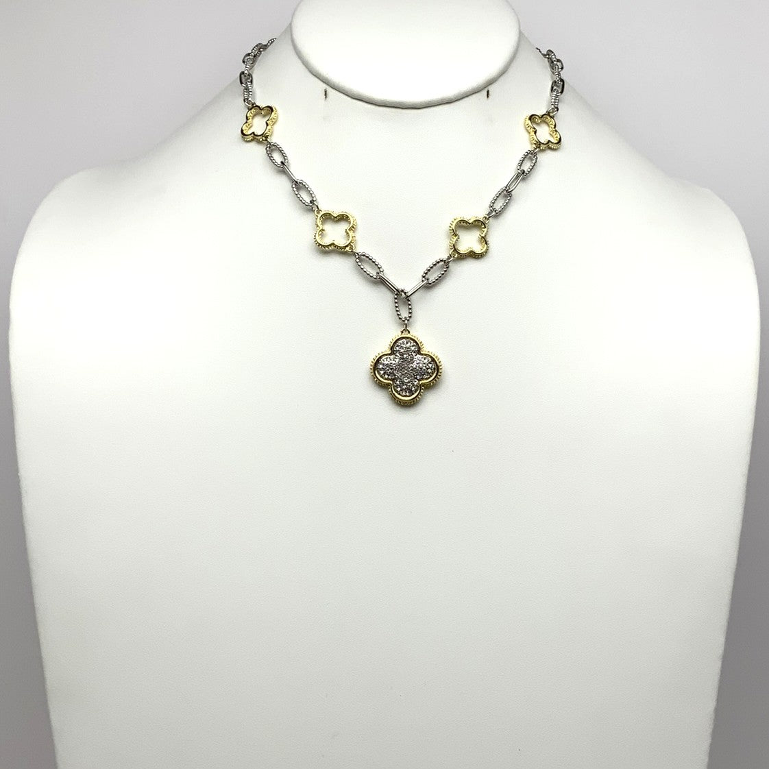 Short Designer Look Chain Link Necklace with CZ Crusted "+" Pendant