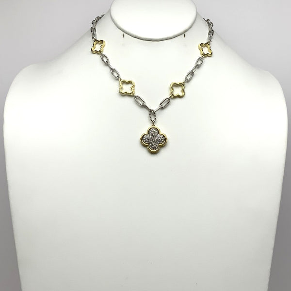Short Designer Look Chain Link Necklace with CZ Crusted "+" Pendant