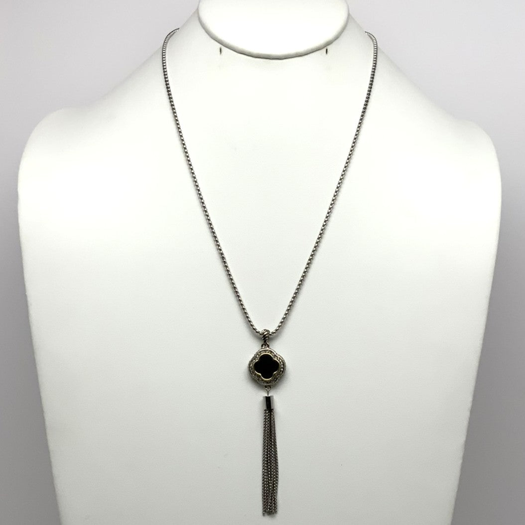 Long Designer Look Tassel Necklace with CZ and "+"