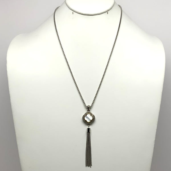 Long Designer Look Tassel Necklace with CZ and "+"