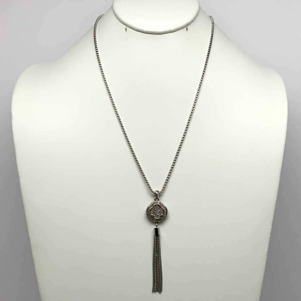 Long Designer Look Tassel Necklace with CZ Crusted "+"
