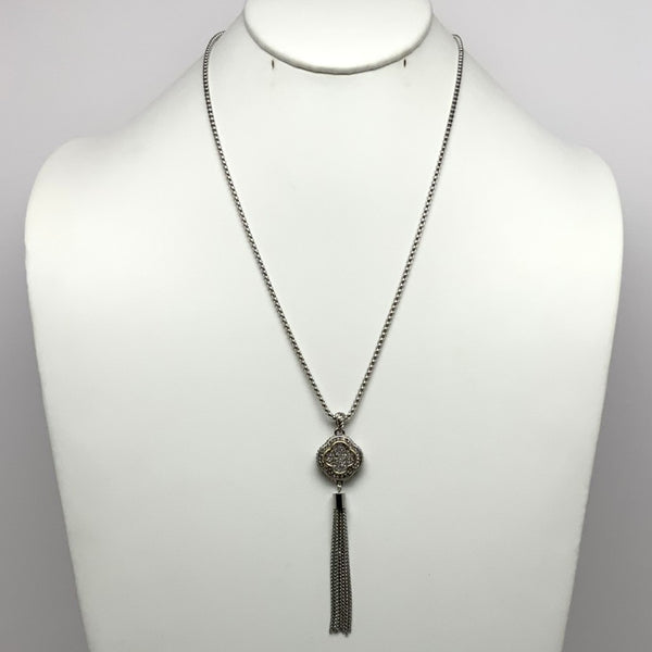 Long Designer Look Tassel Necklace with CZ Crusted "+"